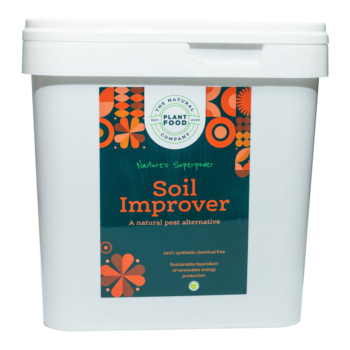 Soil Improver 17L tub with its lid on, front view on a white background